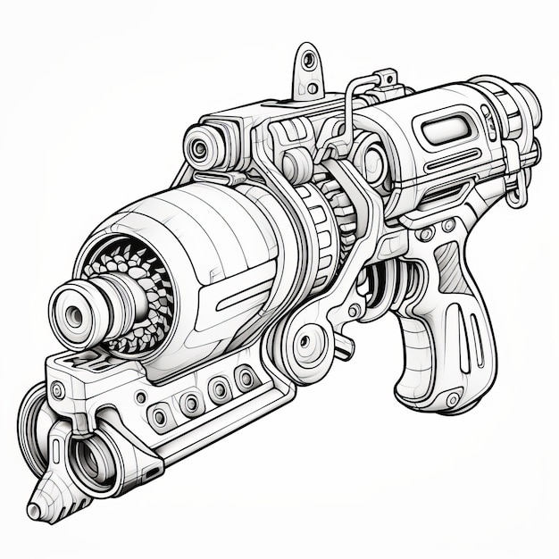 Premium ai image fitness scifi ray gun coloring page