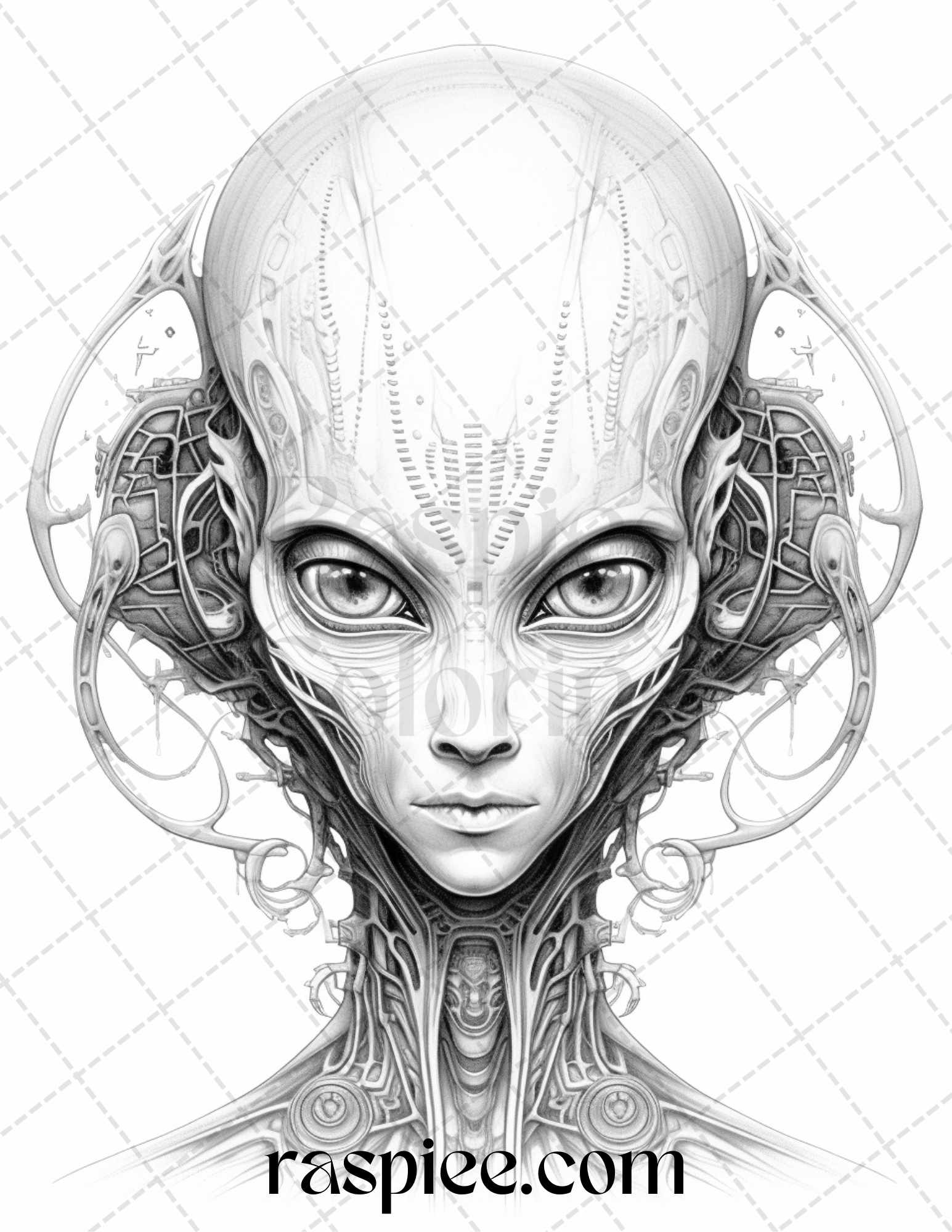 Alien portrait grayscale coloring pages for adults printable pdf f â coloring