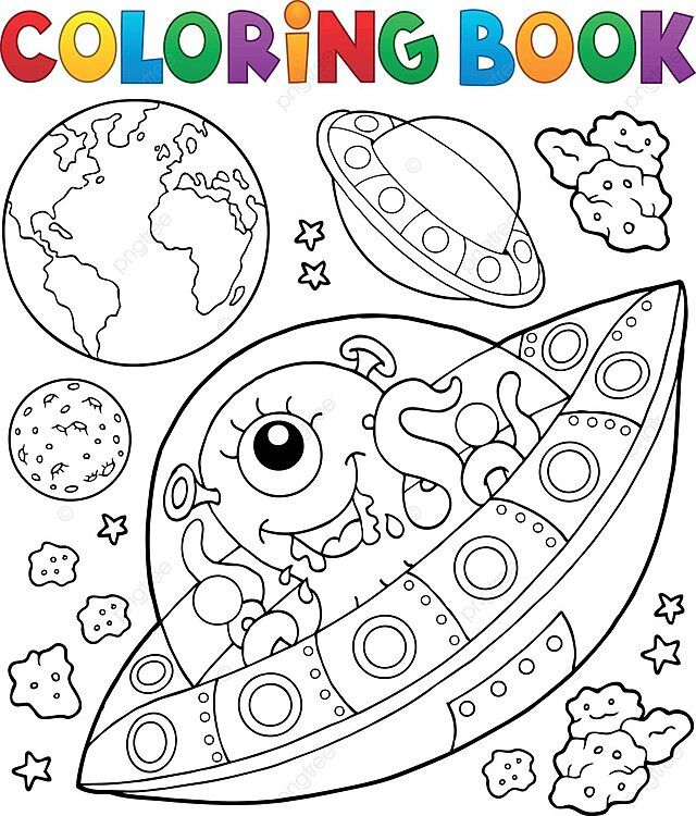 Coloring book flying saucers near earth scifi spaceship planet vector scifi spaceship planet png and vector with transparent background for free download