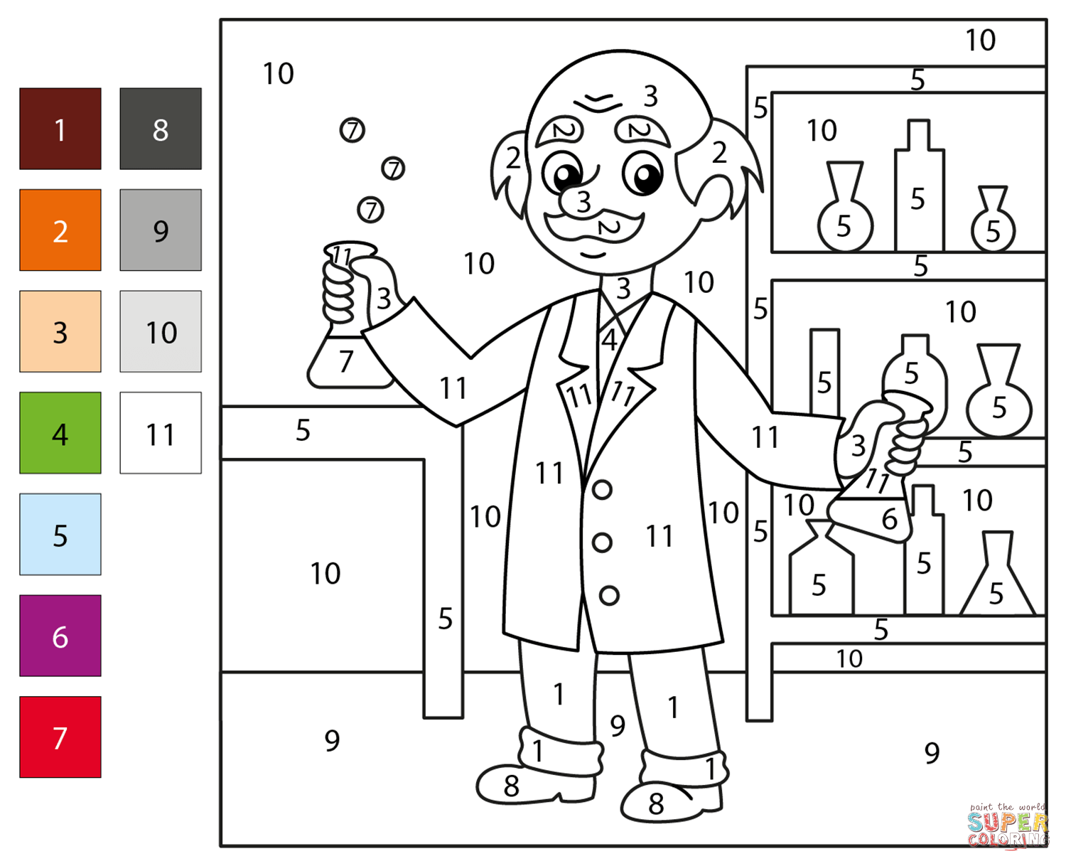 Scientist color by number free printable coloring pages