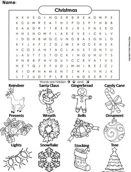 Christmas word search coloring sheet by science spot tpt