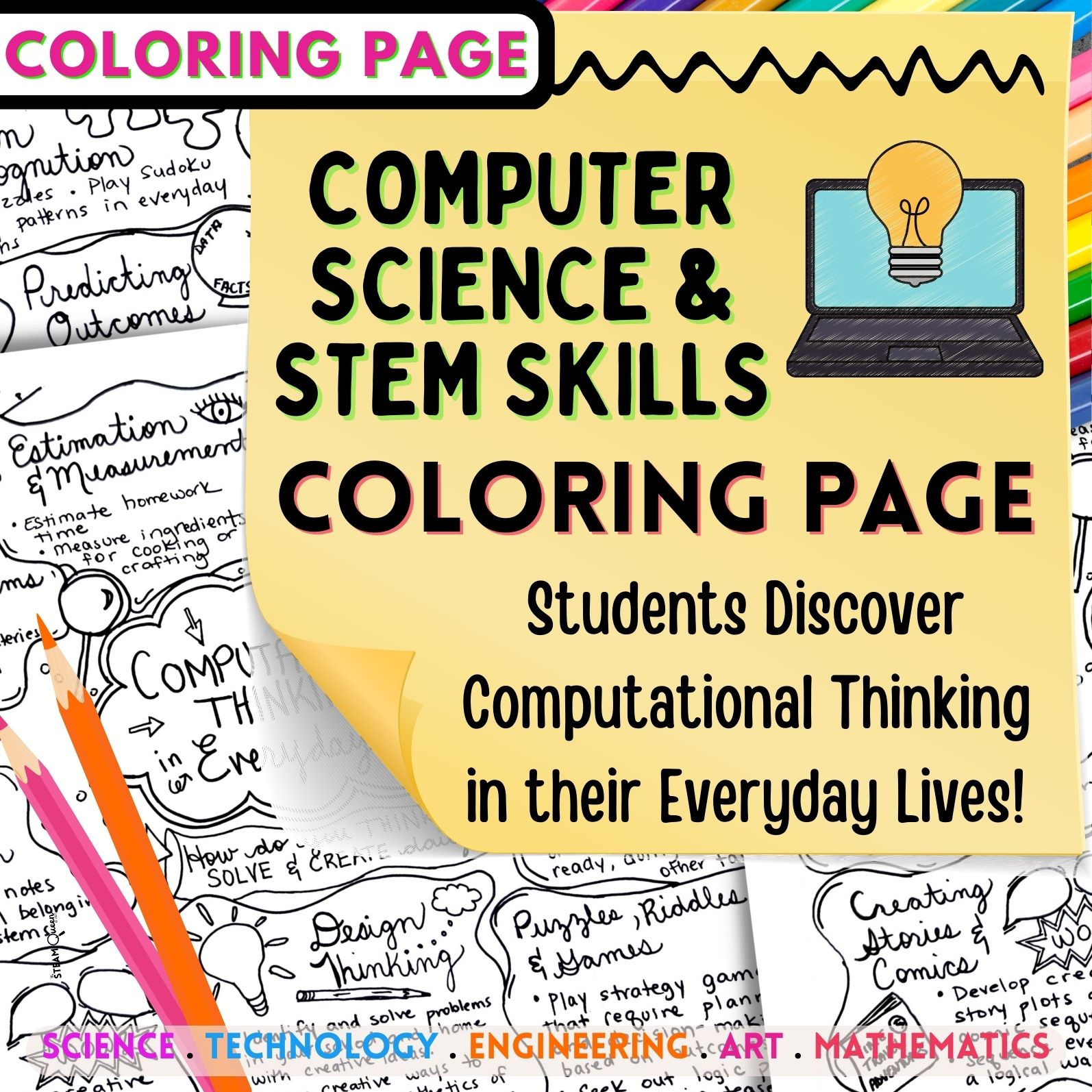 Puter science stem graphic notes coloring page putational thinking notes middle high school made by teachers