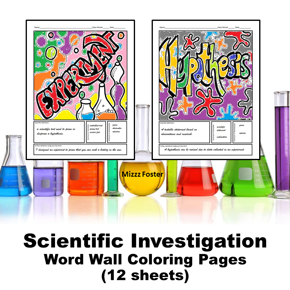 Scientific investigation word wall coloring sheets pages made by teachers