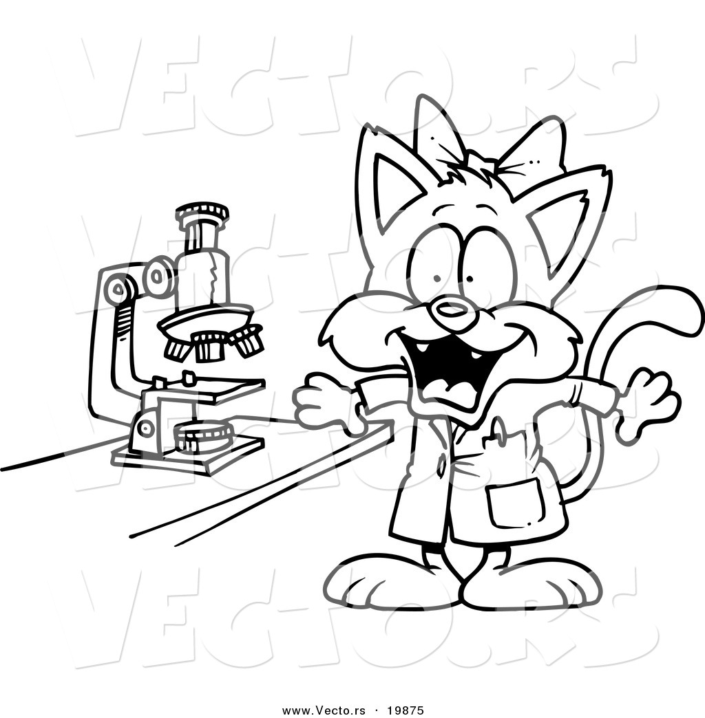 R of a cartoon cat scientist