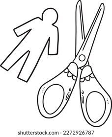 Scissors paper doll isolated coloring page stock vector royalty free