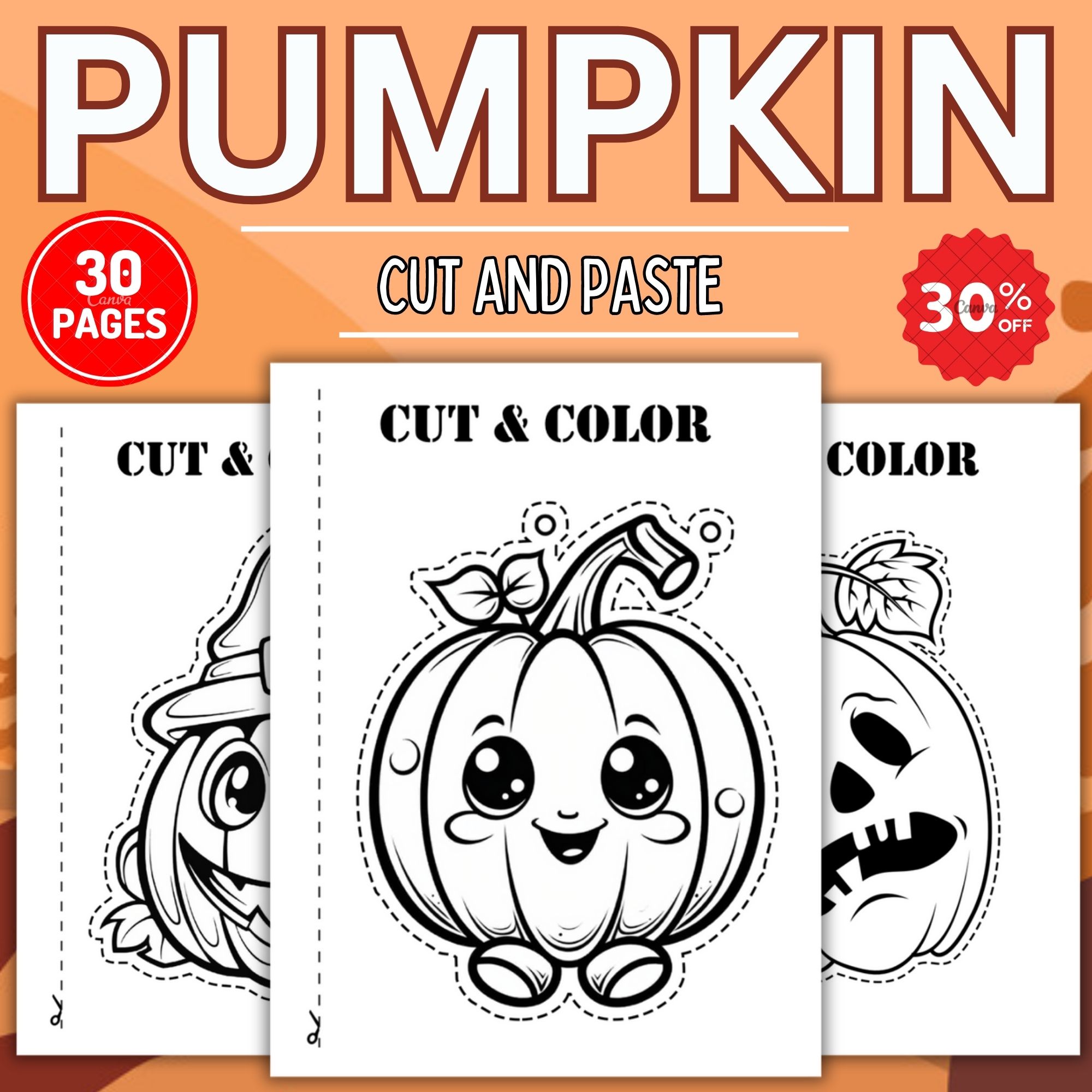 Autumn pumpkin cut paste coloring pages