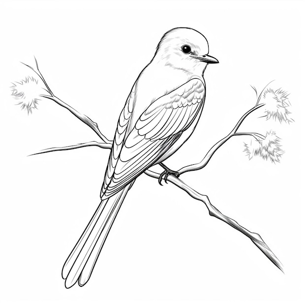 Premium ai image scissortailed flycatcher hand drawn hand drawn flat coloring book kawaii line art