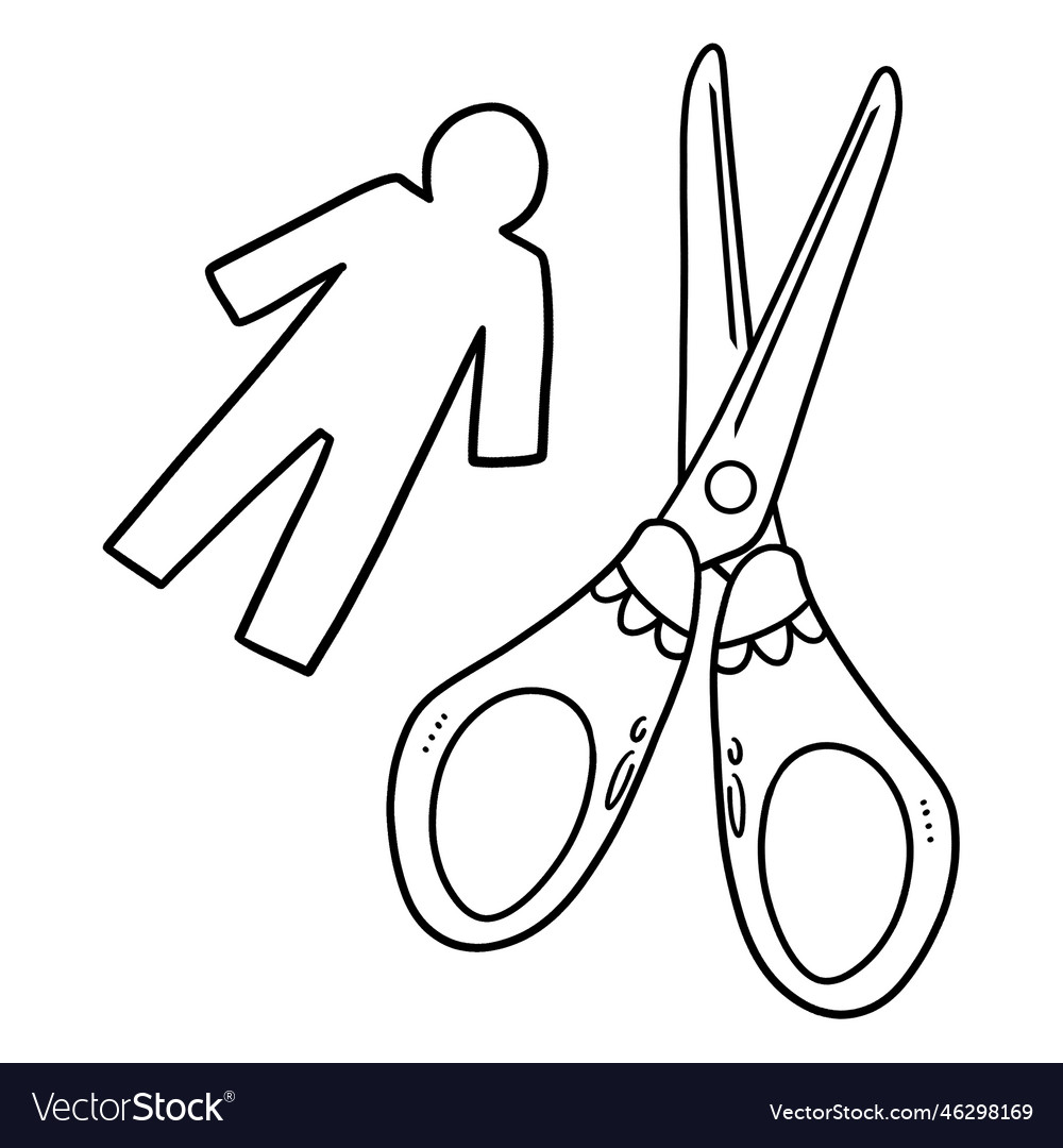 Scissors and paper doll isolated coloring page vector image