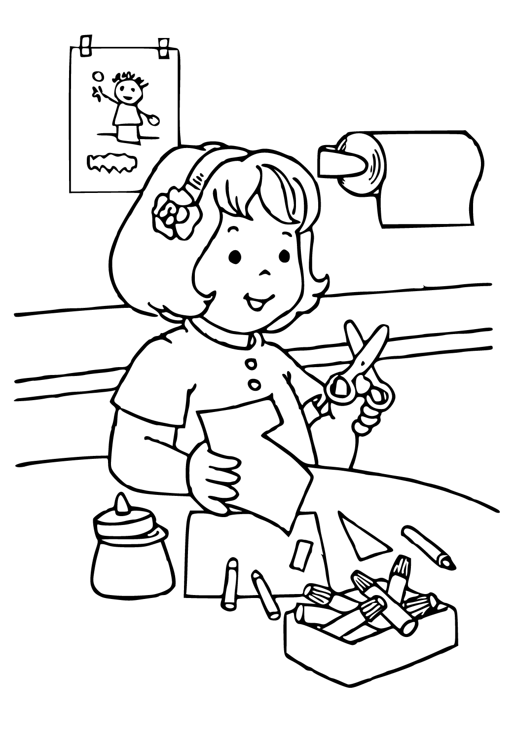 Free printable kindergartners scissors coloring page for adults and kids