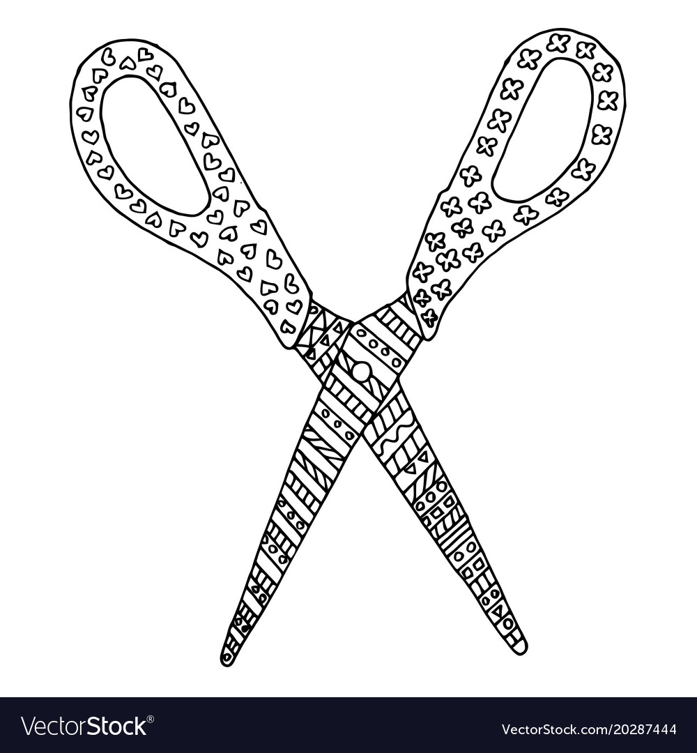 Scissors zen tangle shear coloring book royalty free vector