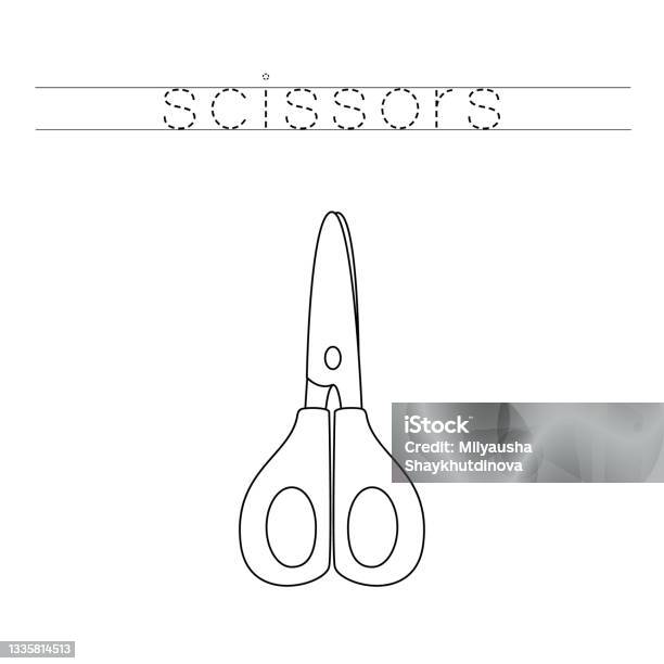 Trace word and color cute kawaii scissors stock illustration