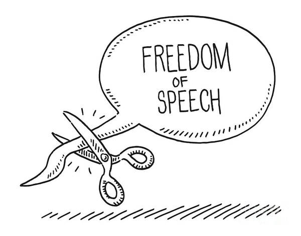 Freedom of speech concept cutting scissors drawing poster by frank ramspott