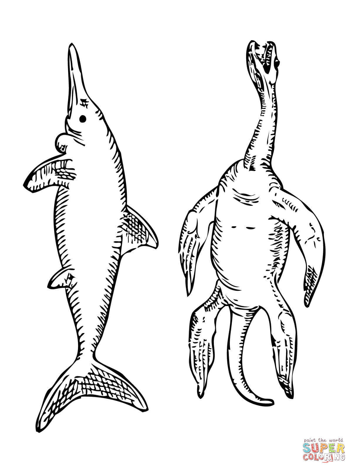 Stenopterygius ichthyosaur and plesiosaurus coloring page free printable coloring pages