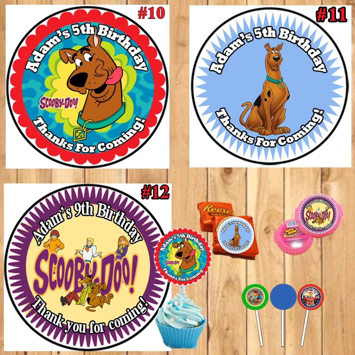 Scooby doo birthday round stickers printed sheet cup cake toppers fa â virginia design shop