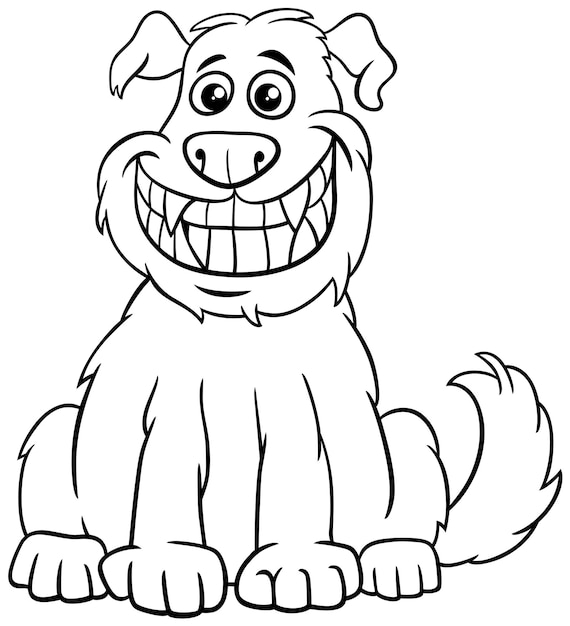 Premium vector cartoon dog animal character grinning coloring page