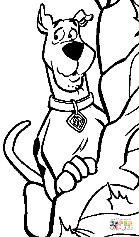 Scooby doo hiding behind a tree coloring page free printable coloring pages