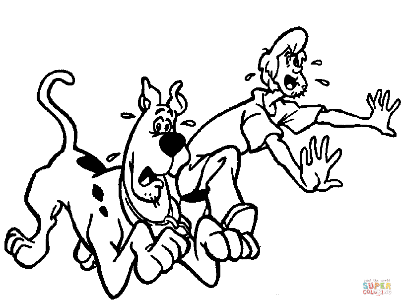 Scooby doo and shaggy are running coloring page free printable coloring pages