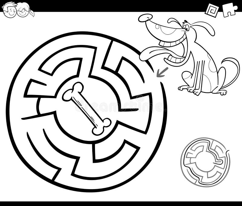 Maze with dog coloring page stock vector