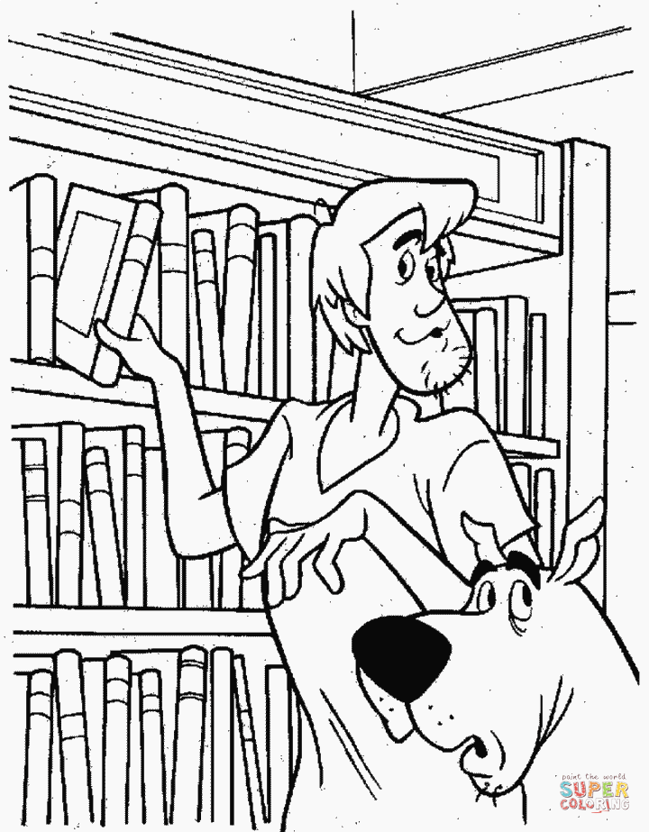 Shaggy and scooby in the library coloring page free printable coloring pages