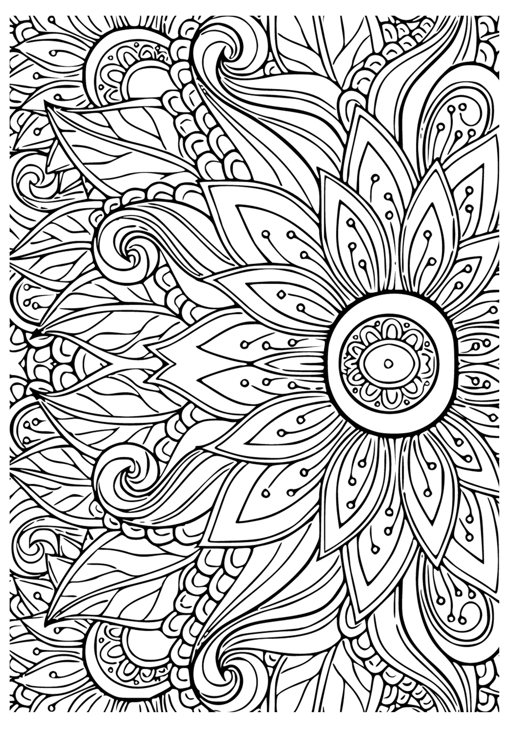 Free printable intricate flower coloring page for adults and kids