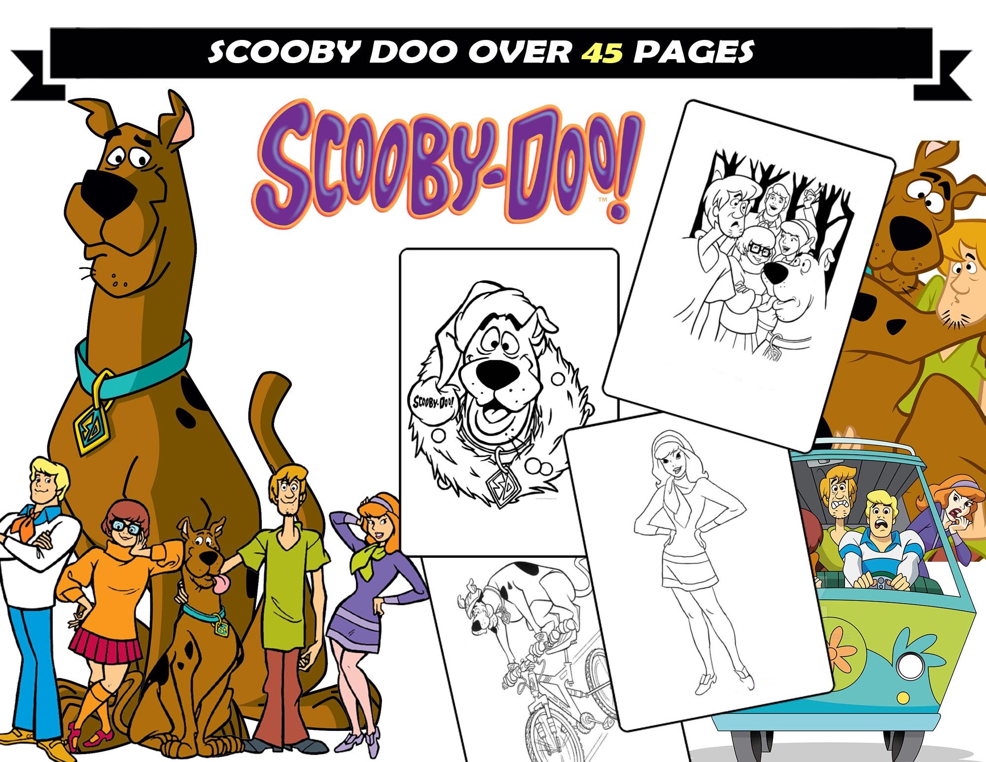 Scooby doo coloring pages for kids printable coloring sheets instant download activity for boys and girls velma shaggy fred coloring book