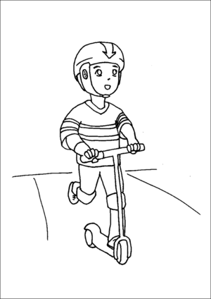 Boy riding razor scooter coloring page