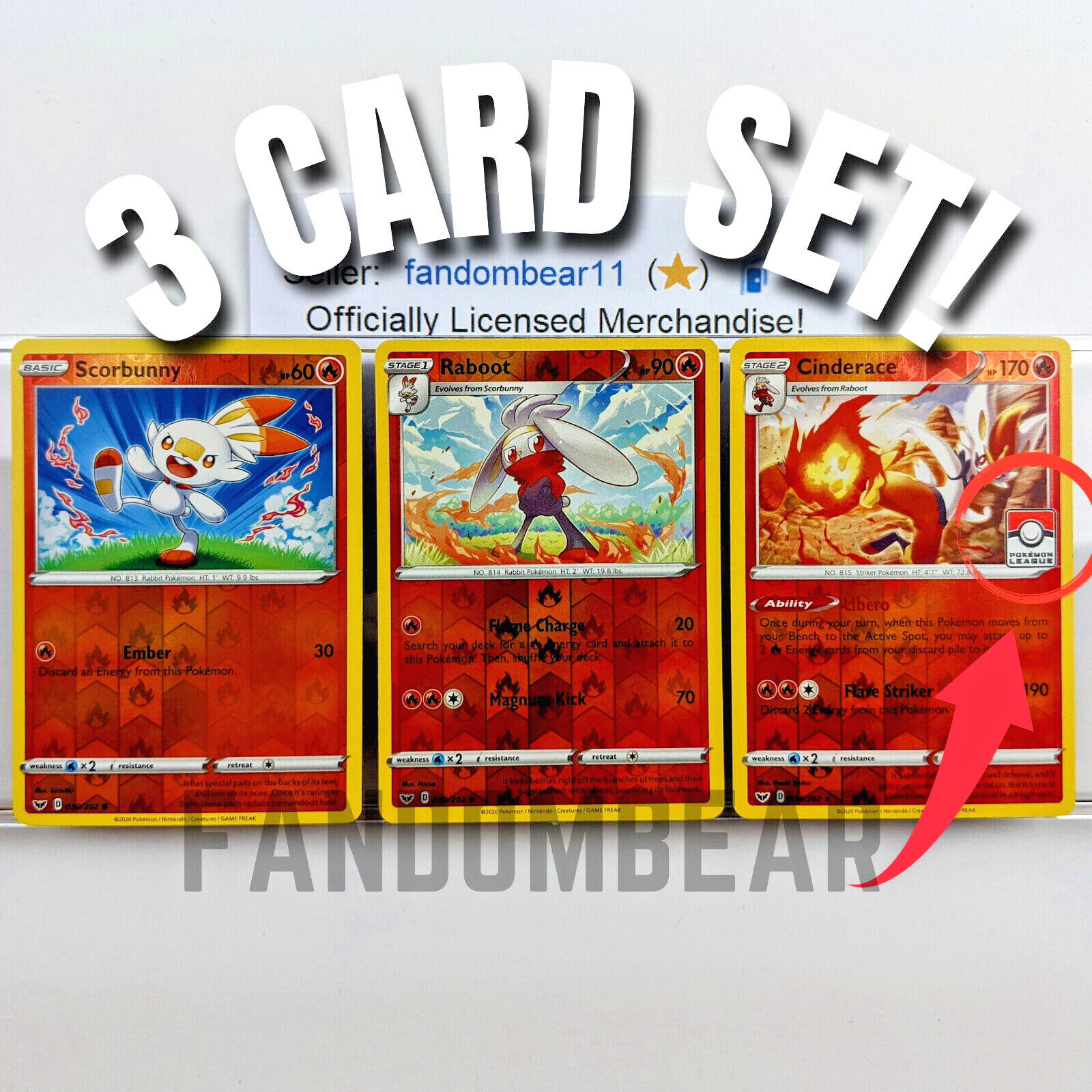 Scorbunny raboot cinderace reverse holo sword shield base card set pokemon