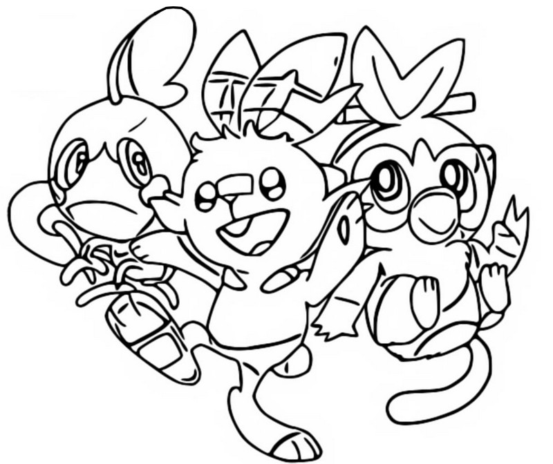 Coloring page pokãmon sword and shield sobble scorbunny and grookey