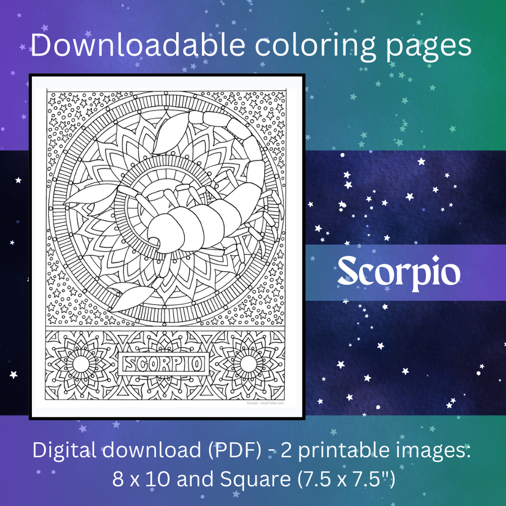 Scorpio downloadable coloring poster â amy fortier