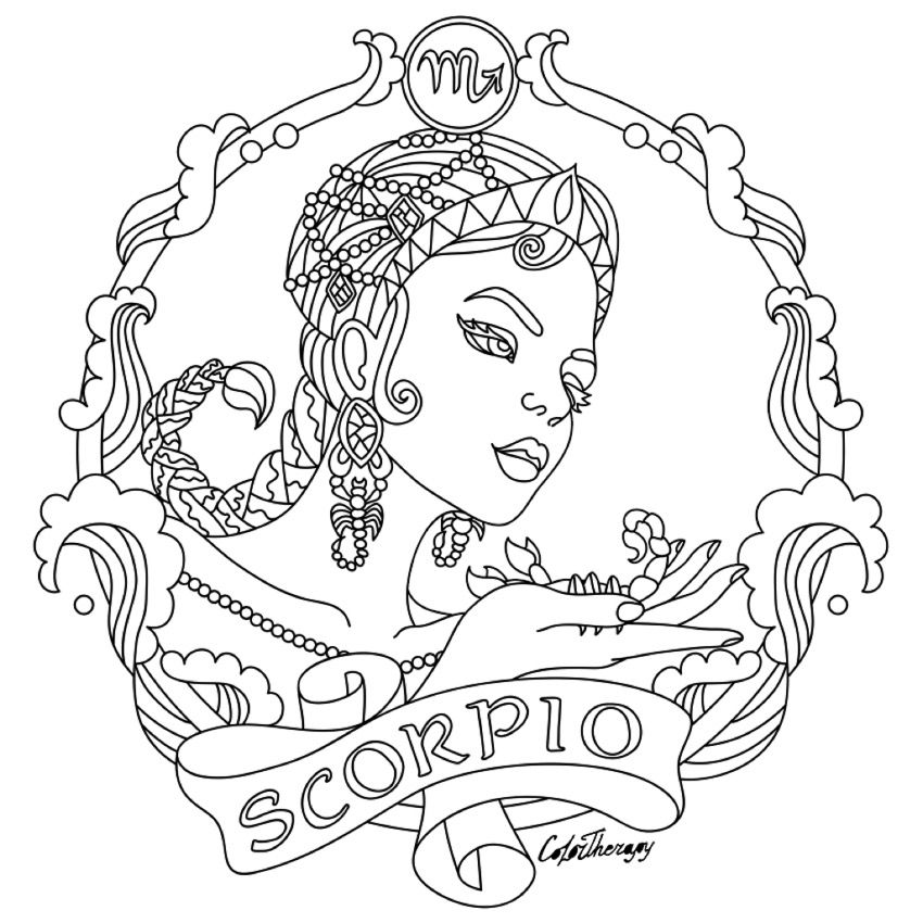 Scorpio zodiac beauty colouring page mandala coloring pages coloring pages adult coloring pages