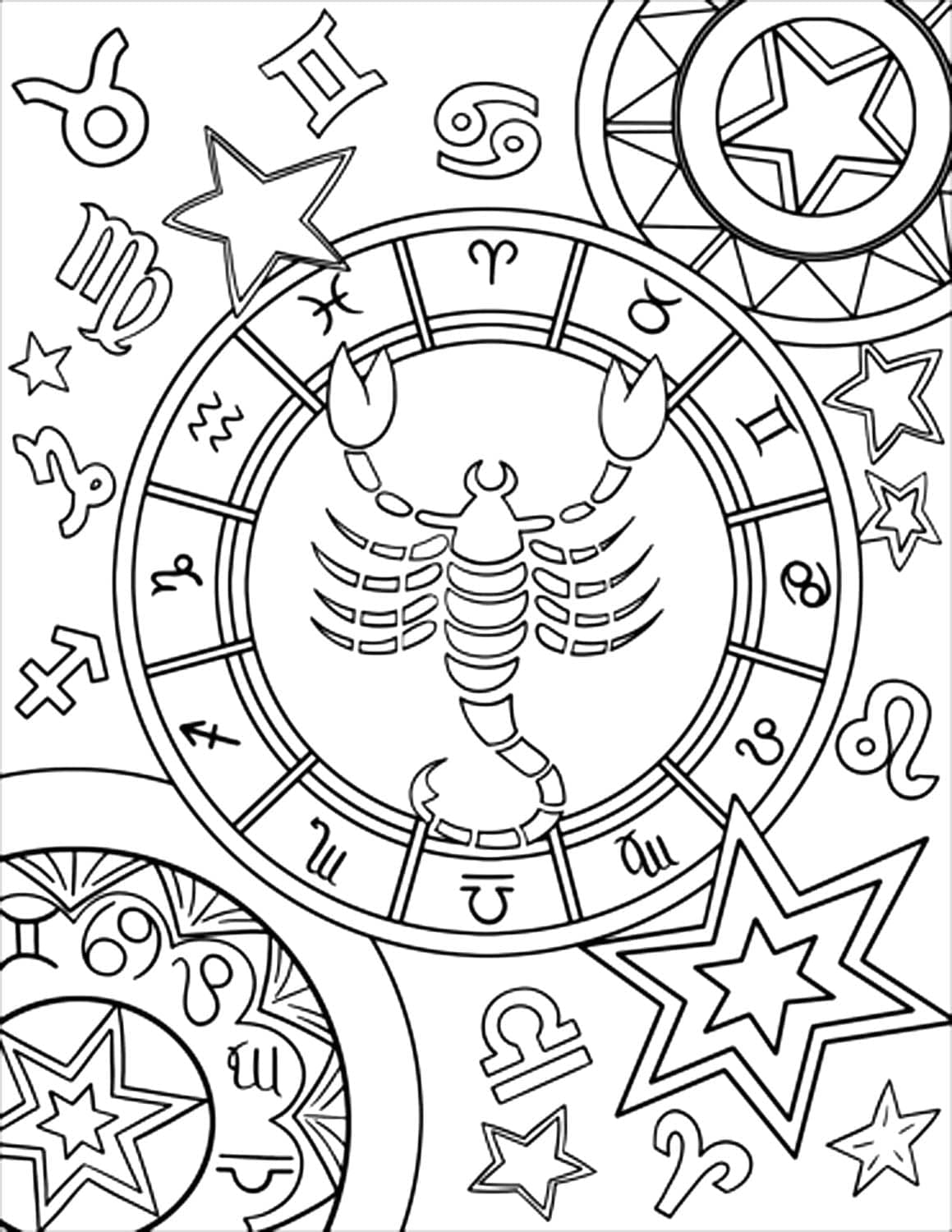 Scorpio zodiac sign image coloring page