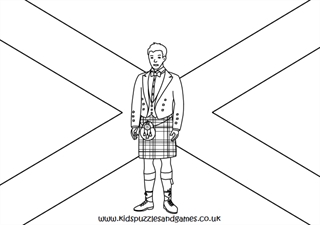 Sttish flag with man in kilt louring