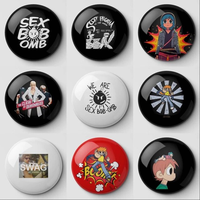 Scott pilgrim vs the world sex bob omb soft button pin customizable metal creative badge cartoon