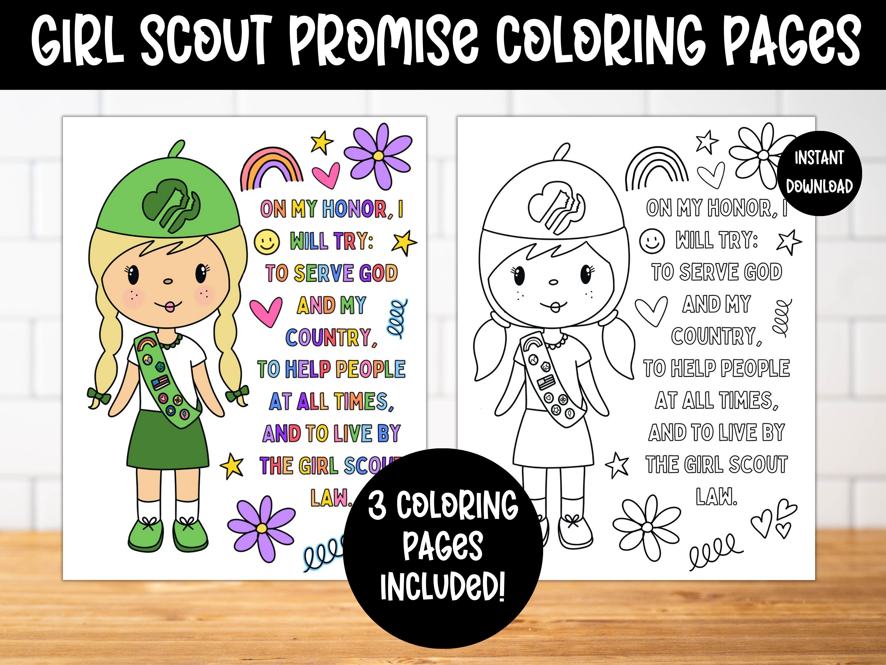 Girl scouts coloring page activity girl scout troop girl scout bridging ceremony girl scout cookies gs promise law