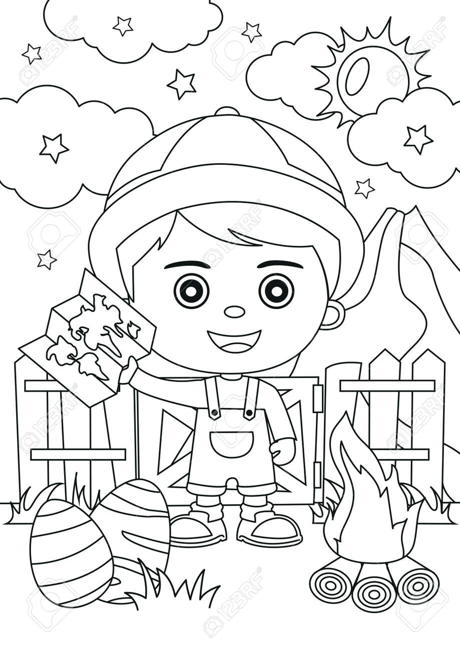 Coloring page of cartoon boy scout coloring book design for kids and children royalty free svg cliparts vectors and stock illustration image