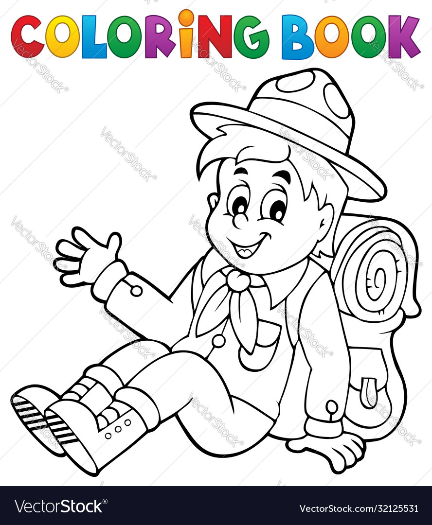 Coloring book scout boy theme royalty free vector image