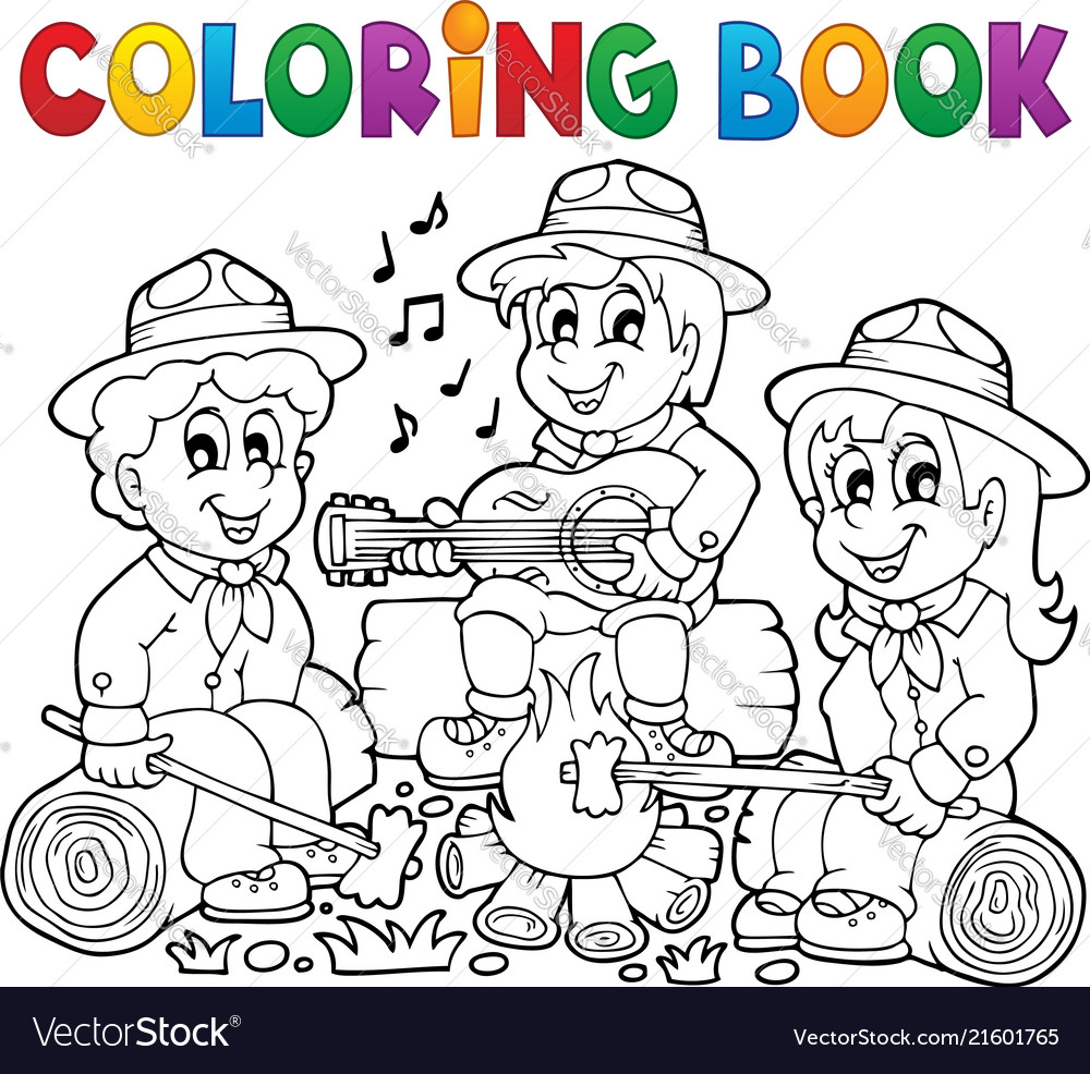 Coloring book scouts theme royalty free vector image