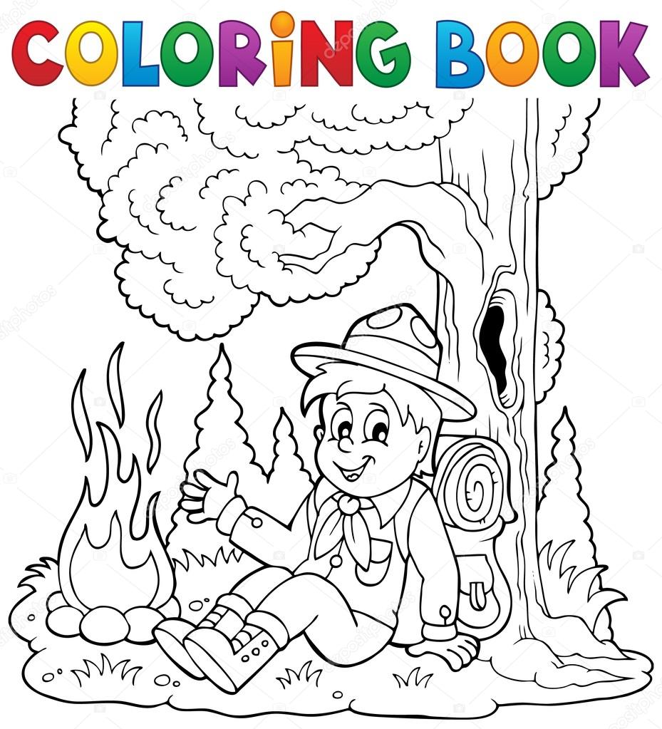 Coloring book scout boy theme stock vector by clairev