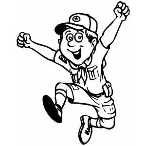 Happy jumping boy scout coloring page