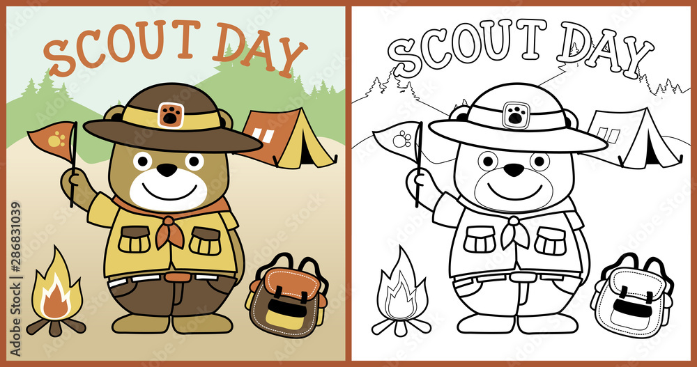 Vector cartoon of scout day with cute scout coloring book or page vector