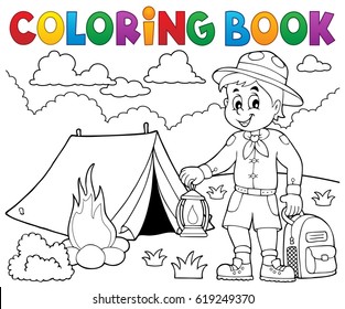 Coloring book scout boy theme stok vektãr telifsiz