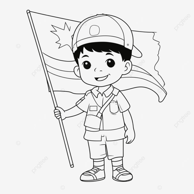 Scout boy holding flag coloring page outline sketch drawing vector wing drawing flag drawing ring drawing png and vector with transparent background for free download