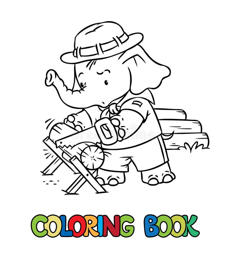 Little baby elephant scout camp coloring book stock vector