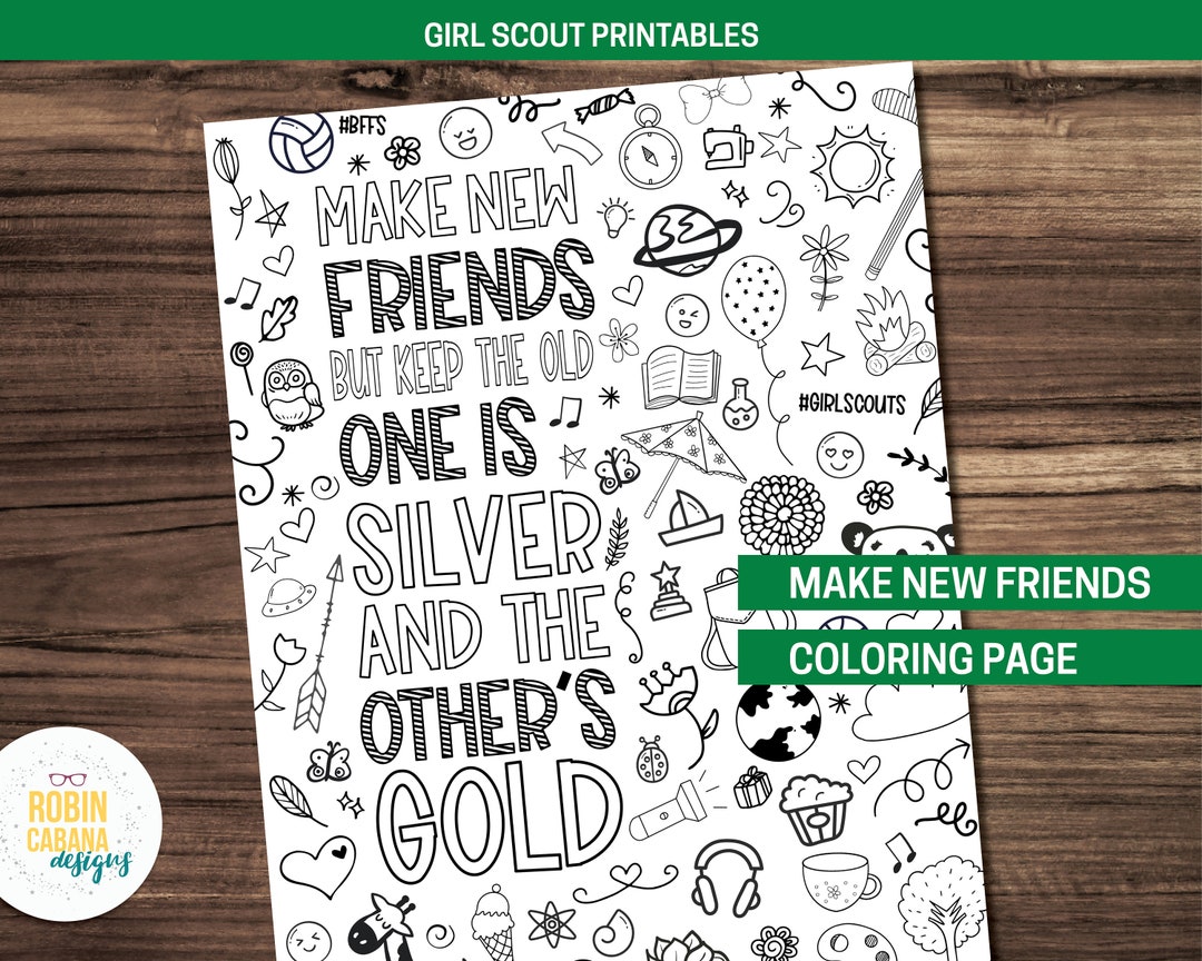 Girl scout make new friends coloring page download now