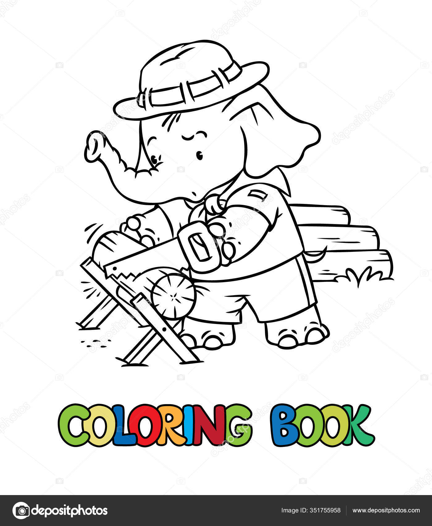 Little baby elephant scout camp coloring book stock vector by passengerz