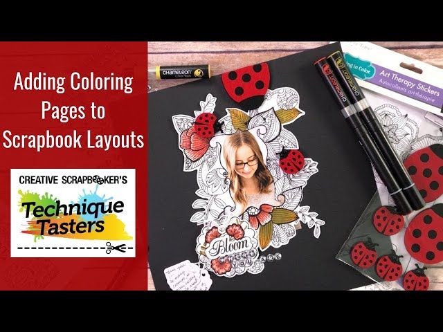 Add coloring pages to scrapbook layouts