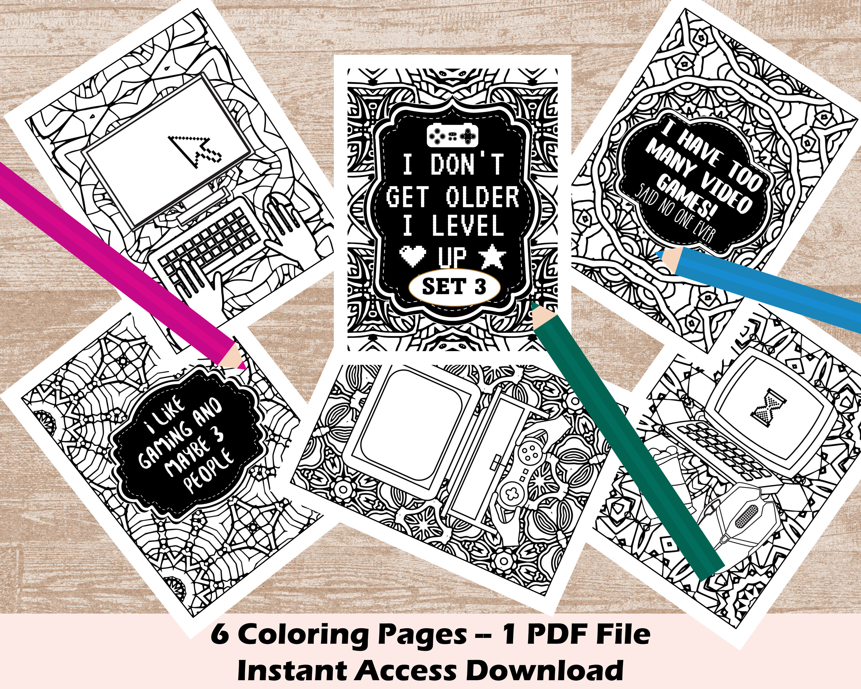 Gaming coloring pages i level up pc gamer printable pdf boys coloring book video game coloring sheets gift for gamers gamer stuff