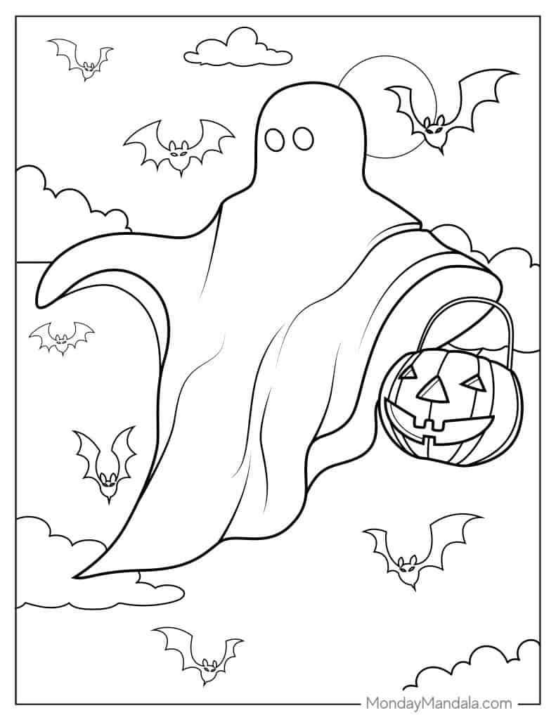 Ghost coloring pages free pdf printables