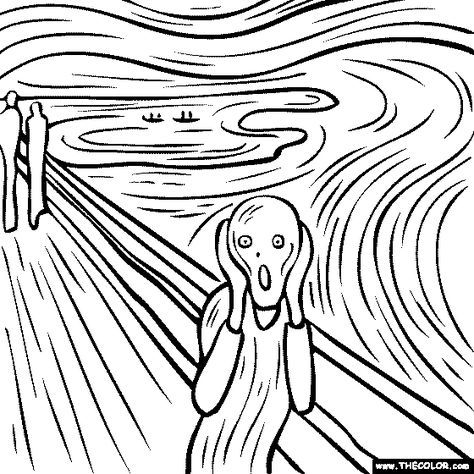 Fantastic collection of coloring pages based on famous works of art this one happens to be edvard munch butâ famous art coloring famous art line art drawings