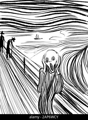 The scream painting black and white stock photos images